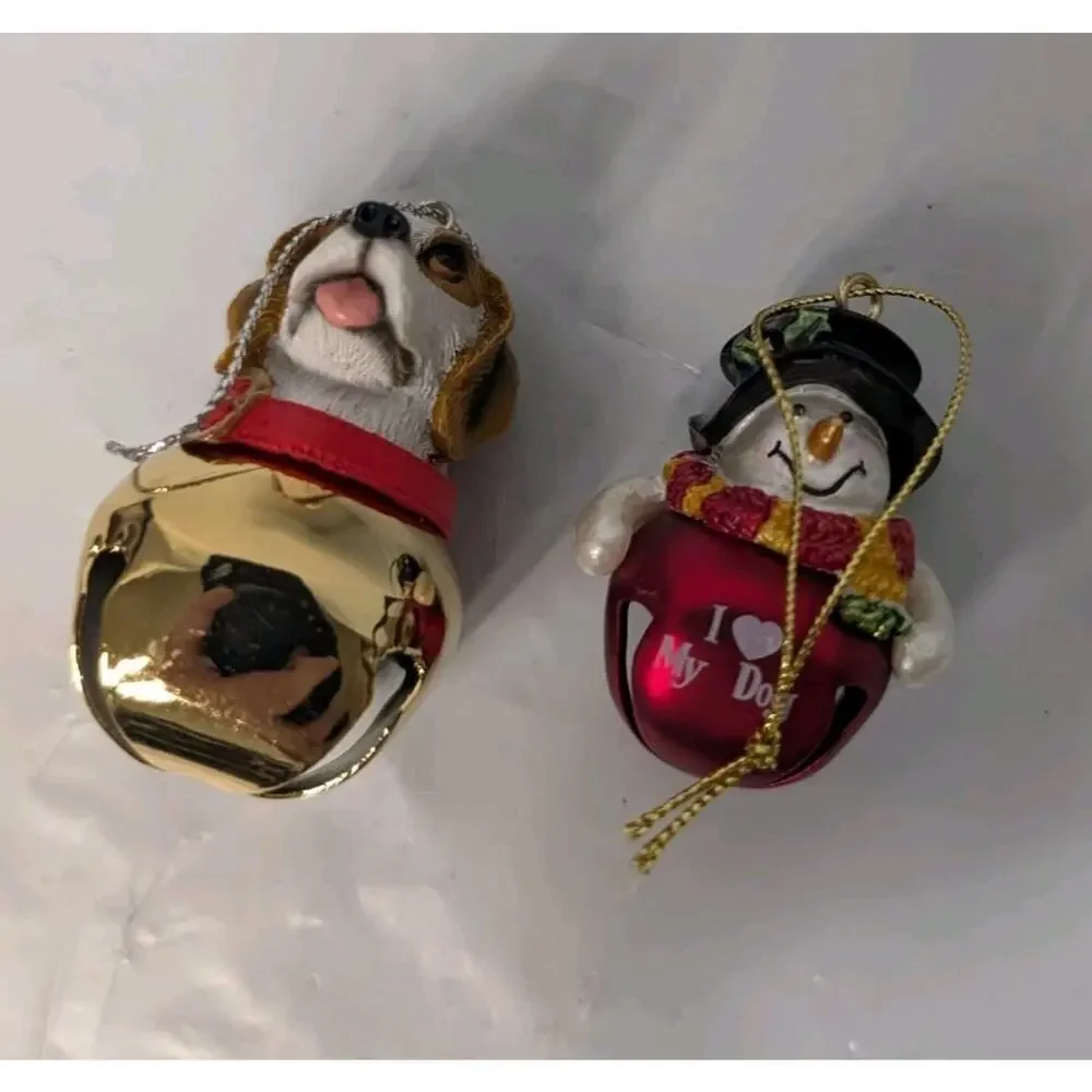 Jingle Bell Set Of 2 Ornaments Beagle And Snowman I Love My Dogs